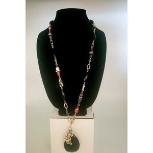 NECKLACE BY APPARTEMENT a`LOUER PARIS. PEARL,  STONE & GOLD TONE W/ PENDANT 20"